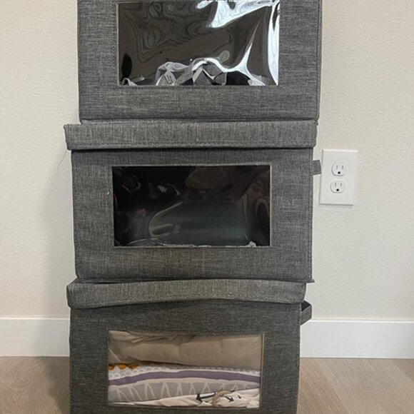 NEW 3 Pack Storage Bins with Lids, Fabric Foldable Storage Bins with Soft Cord - Picture 2 of 8